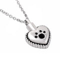 Paw Print Heart Urn Cremation Necklace Stainless Steel Heart Memorial Paw Ash Urn Dog Cat Holder Pendant Cremation for Ashes