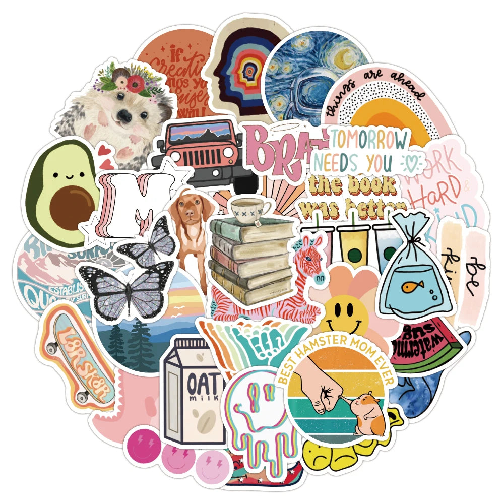 50pcs/abg Cartoon VSCO Fresh Sticker Custom Waterproof Vinyl Die Cut Decorative Stickers for Kids Journal Wall Decor Cute Pack