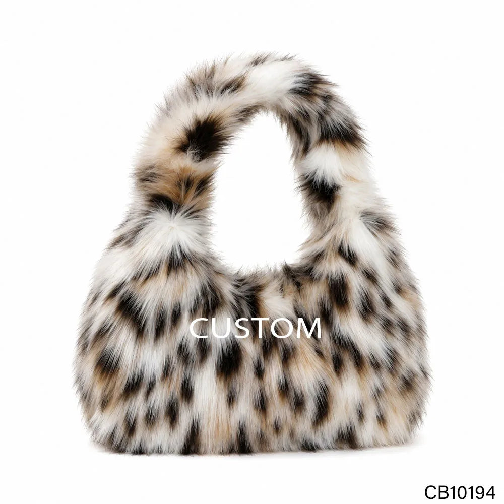 Faux Fur Solid Women's Winter Plush Shoulder Bag 2025 Trend Individuality Fashion New Design Hobo Feathers Rivet