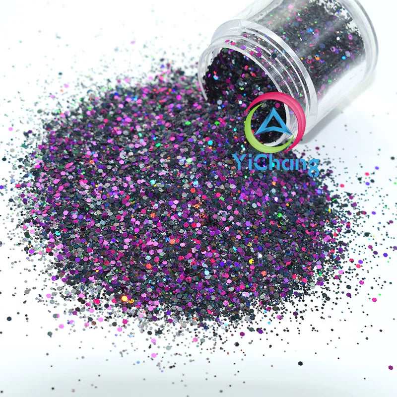 Wholesale Resin Supplies Temperature Resistant Polyester Black Purple Holographic Mixed Chunky Glitter for Tumbler Nails Slime