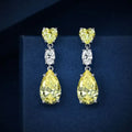 925 Sterling Silver Teardrop Pear Shaped Dangle Earrings with Yellow Cubic Zirconia Crystal Teardrop Bridal Dangle Earrings