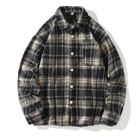 Wholesale Autumn Woolen Shirt Plaid Long Sleeve Oversize Shirts for Men Women Classic Couple Shirts