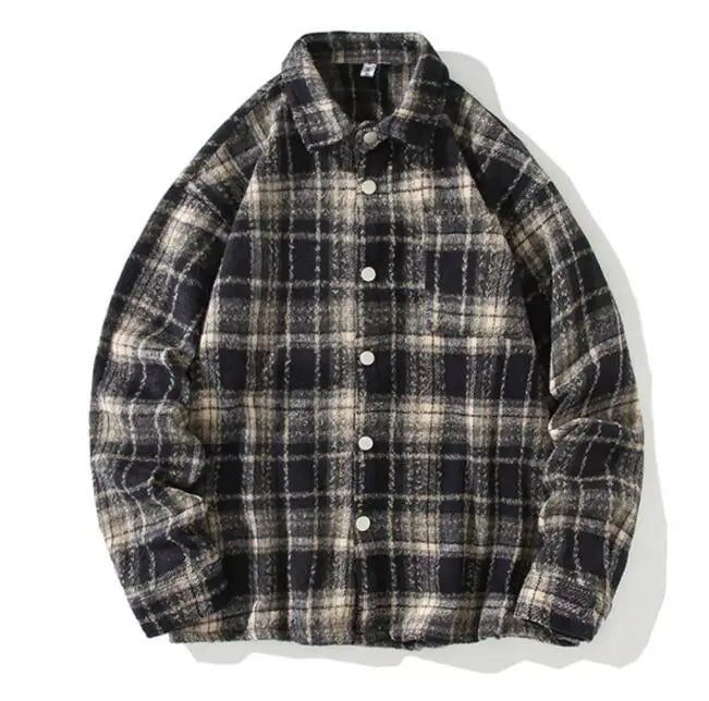 Wholesale Autumn Woolen Shirt Plaid Long Sleeve Oversize Shirts for Men Women Classic Couple Shirts