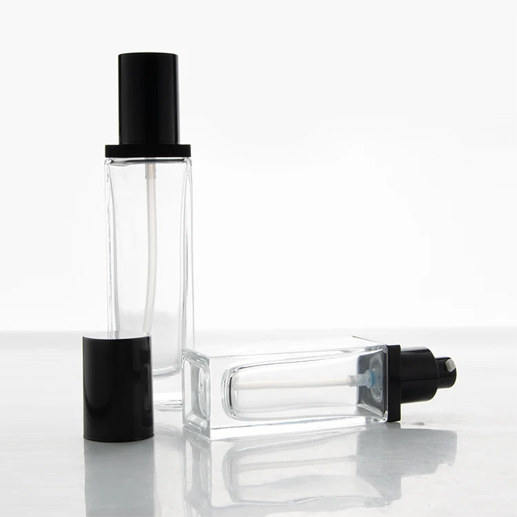 60ml 100m 120ml 150ml Wholesale Low Price Clear Glass Cosmetic Jars Square Body Scrub Care Cream Jars with Black Cap