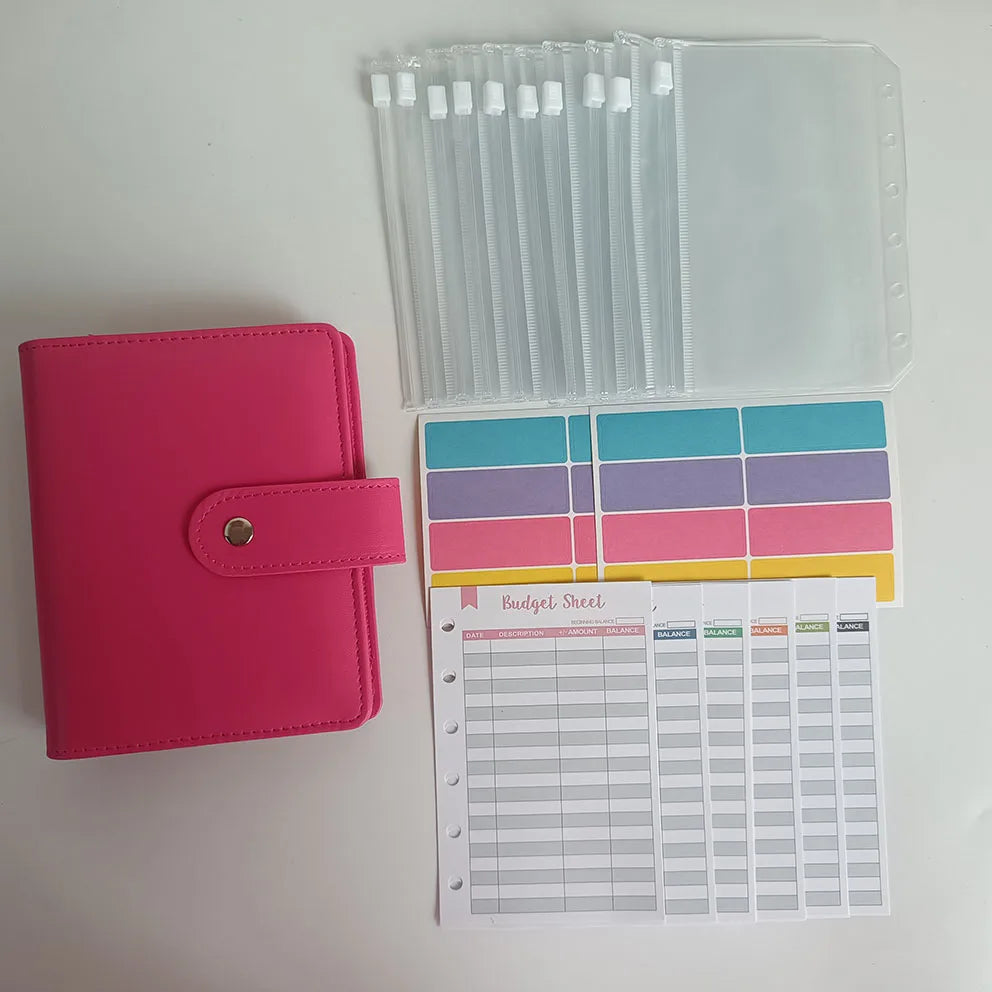 Stock Wholesale Portable Snap Button Closure PU Leather Cover Collection Ring Binder Mini Money Saving Binder Budget Binder A7