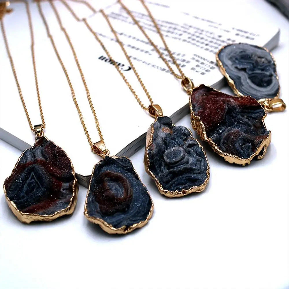 Electroplated Natural Solar Druzy Quartz Pendant Sunflower Agate Pendant Slice Agate Gemstone Charm Making Jewelry