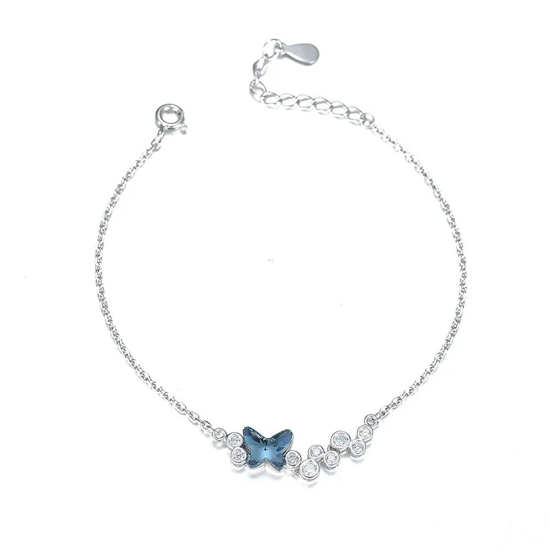 Fashion Jewelry Butterfly Bracelets & Bangles 925 Sterling Silver Crystal Charm Butterfly Bracelet OEM/ODM
