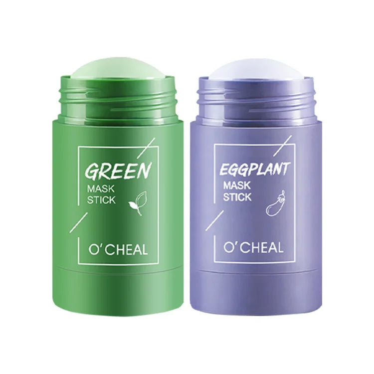 Unisex Green Tea Solid Deep Cleaning Mud Stick Control Anti-Acne Eggplant Purifying Anti-Aging Clay Skin Care