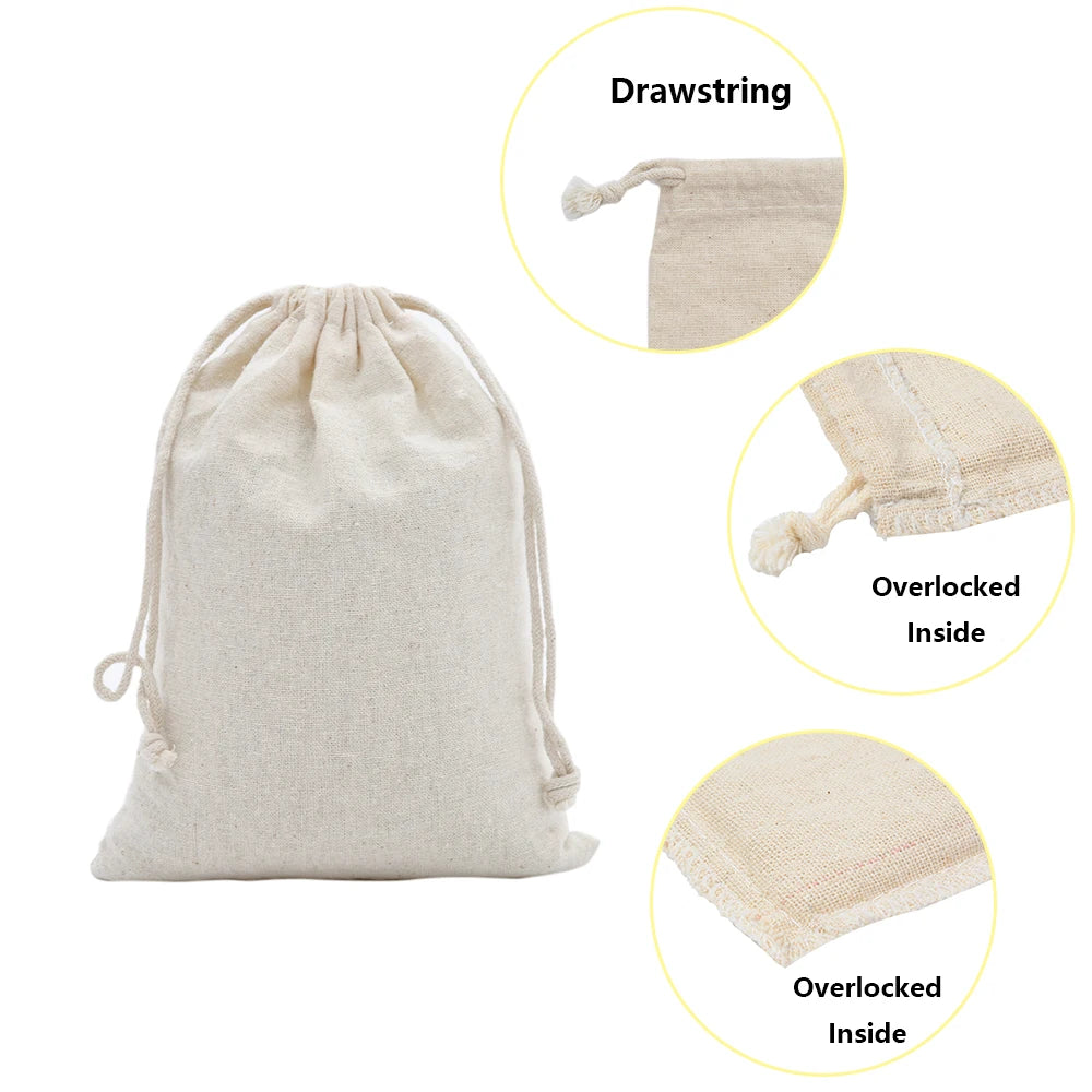 Custom Recyclable Gift Packaging Pouches Drawstring Closure Jewelry Storage Rings Earrings Bracelets Wedding Party Cotton