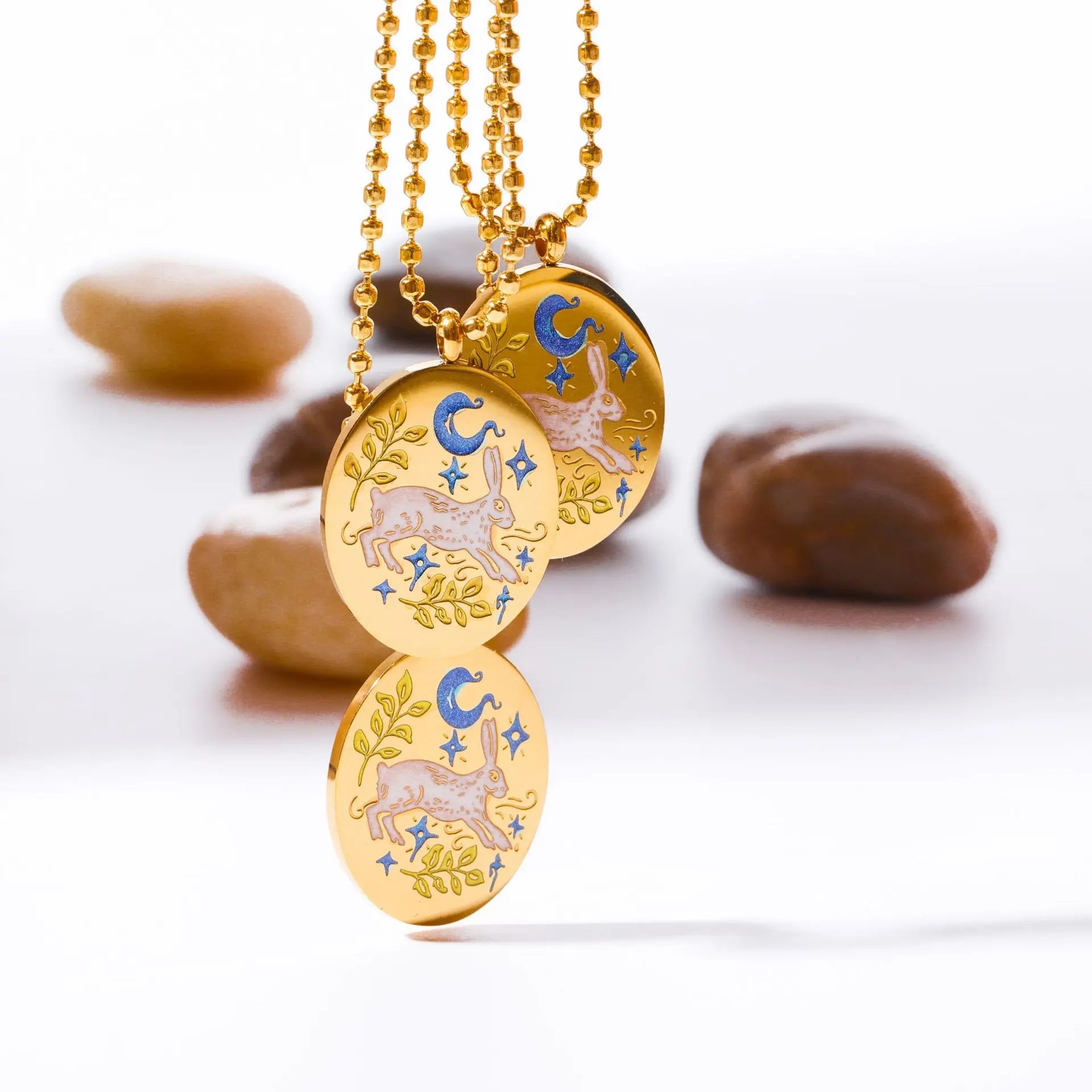 New Handmade Painted Oval Enamel Rabbit Horse Pendent Necklace Retro Non Fading Titanium Steel Tarot Necklace Fashion Jewelry
