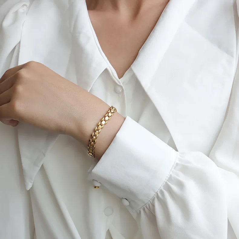 Ins New Arrival 18K Gold Plated Stainless Steel Jewelry Watch Chunky Wide Chain Bracelet for Women Men