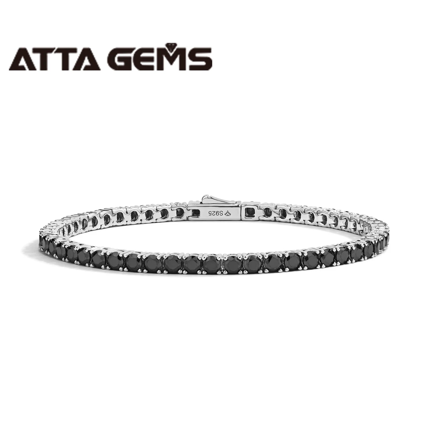 Atta 3.5mm Vvs D Color 925 Sterling Silver Tennis Mens Moissanite Bracelet Black Chain Bracelet