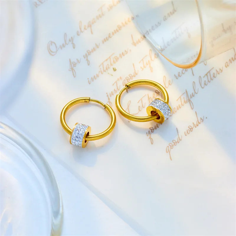 New Arrival Tarnish Free 18k Gold Plated Stainless Steel Zircon Hoop Earrings for Women