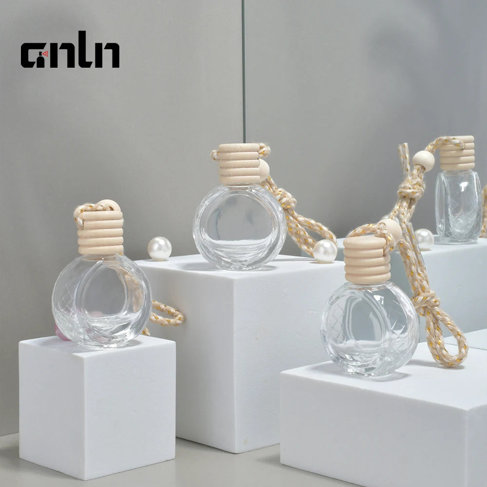 Wholesale Round Clear 10 ml  Car Aroma Diffuser Container Wooden Screw Cap Car Fragrance Glass Bottle