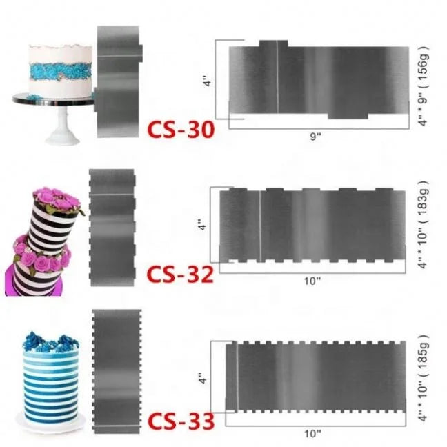 Hot Selling Double-sided Stainless Steel Cream Spatula Serrated Stripes Wavy Shaped Cake Spatula Surface Decoration Tool