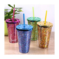 Clear Glitter Double Wall PP Plastic Tumbler Reusable with Lid and Straw for Giveaways Modern Design