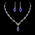 American and European Hot Sale Blue Color Rhinestone Peri Style Metal and Diamond Stone Sweety Wedding Necklace and Earring Set