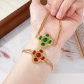 Wholesale Luxury Fashion Custom 18K Gold Plated Stainless Steel Diamond Flower Charms Link Chain Bracelet and Bracelet for Women
