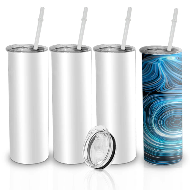 20oz Sublimation Blank Straight Skinny Stainless Steel Tumbler Double Wall Insulated Vacuum Coffee Mug With Straw