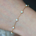 Gold Plated Synthetic Opal Bracelet Jewelry 925 Sterling Silver White Opal Beads Bracelet