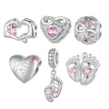 S925 Sterling Sliver Pink Heart Mother's Day Series Bracelet Charms Beads Great Maternal Love Mom Charms DIY Fashion Bracelet