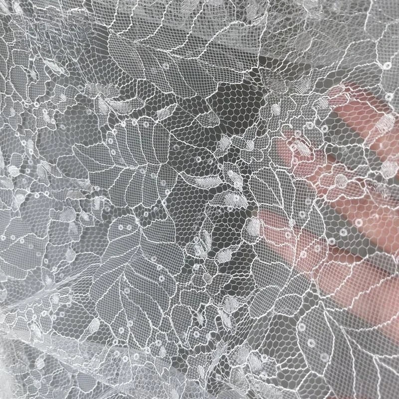 Hard Material Lace Wedding Dress Fabric Beautiful Leaf Sequin Applique Headwear Fabric Lace