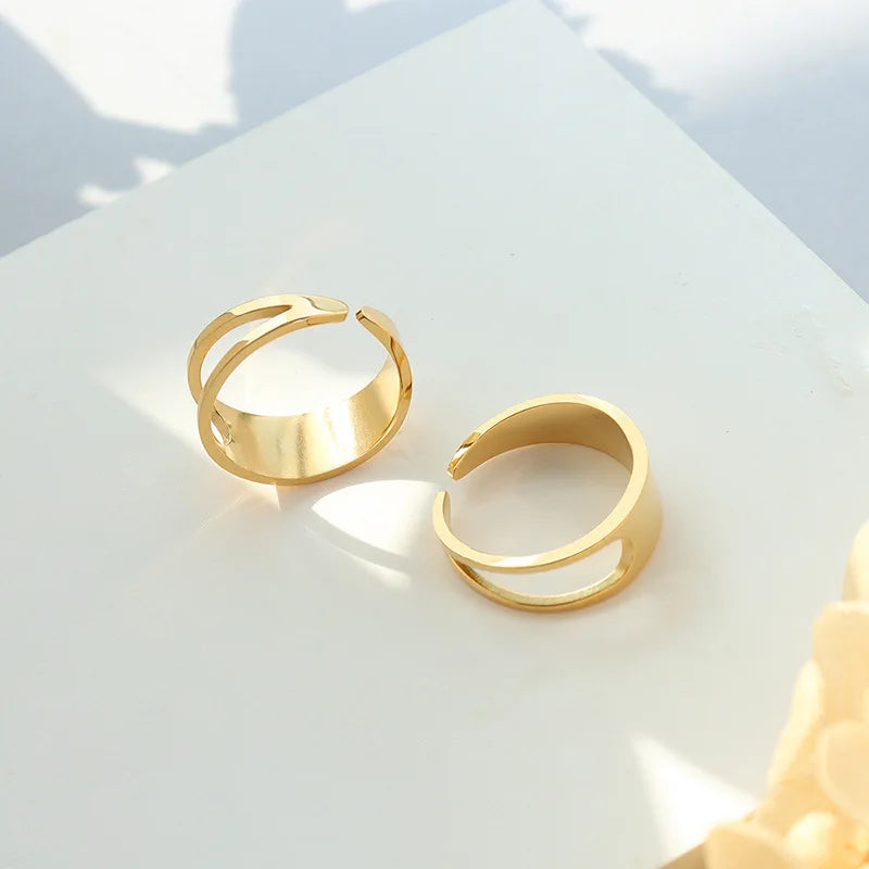 Wholesale Custom Women's Fashion Finger Jewelry No Resizable 18k Gold Plated Stainless Steel Open Cuff Ring
