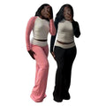 Women's Casual Solid Pattern Long Sleeve 2-Piece Set Autumn Polyester Slim Pants Warm Suit High Waist Color-Matched