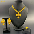 Classic 3-Pcs Bridal Wedding Jewelry Set Luxury Alloy Gold Plated Necklace Ring Earrings for Dubai Africa Middle East India