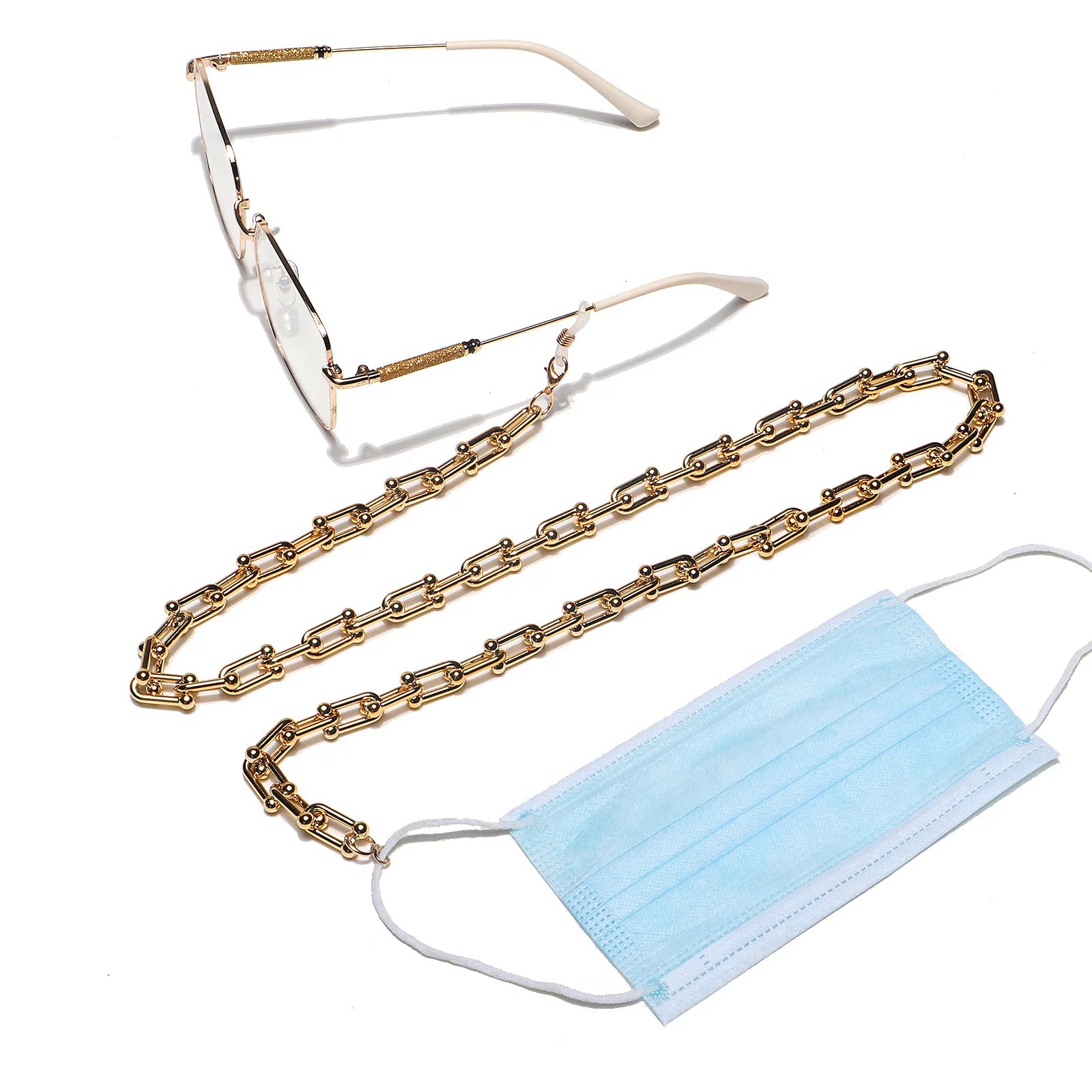 Fashionable Minimalist Color Retaining Unfade Gold Plated Sunglass Chain Gold Thick Rectangular Eyewear Rope Ccb Eyewear Chain