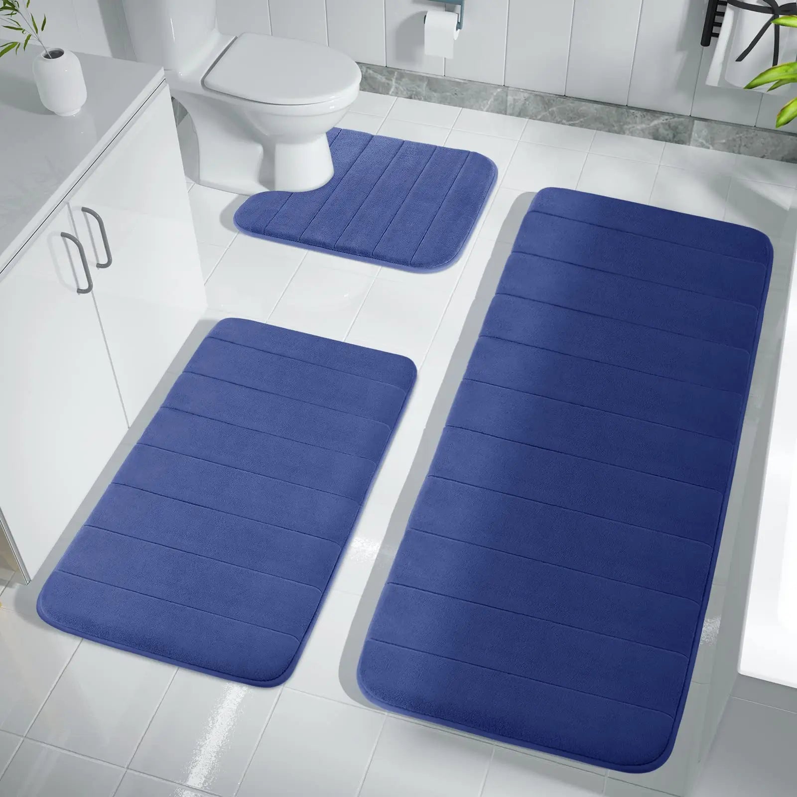 3 Piece Thick Soft Memory Foam Bath Mat Set Bathroom Rug Absorbent Shower Mat Machine Made