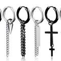 GT Titanium Steel Hoop Earrings Punk Gothic Ear Piercing Tassel Chain Huggie Cross Earrings for Men