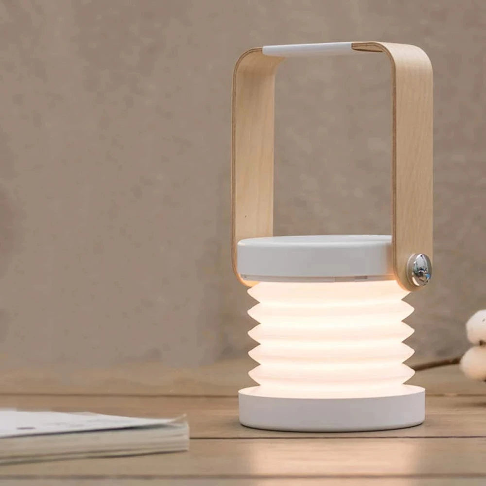 Creative Rechargeable Portable Bedside Folding Night Light Wooden Table Lamp Camping Foldable Table Lamp Usb Retractable Led