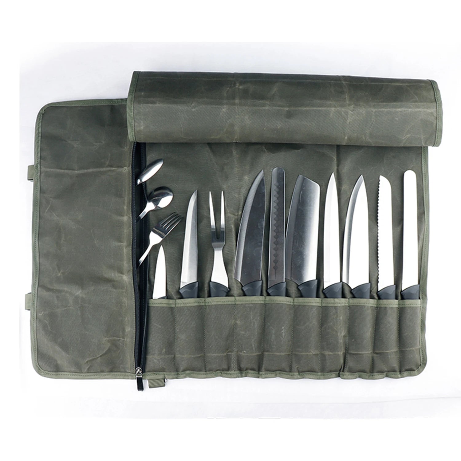 Custom Roll up Tool Bag for Knives Waxed Canvas Chef Knife Bag