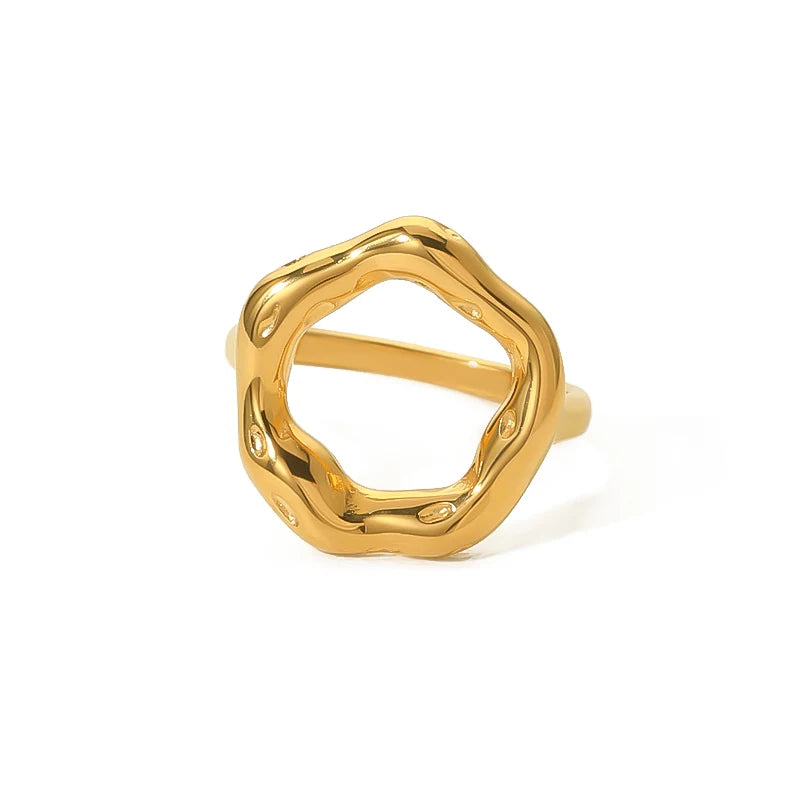 Irregular Shape Women Finger Ring 18K Stainless Steel New Fashion Lava Circle Geometric Trendy Opp Bag Engagement Ring 1-2 Years