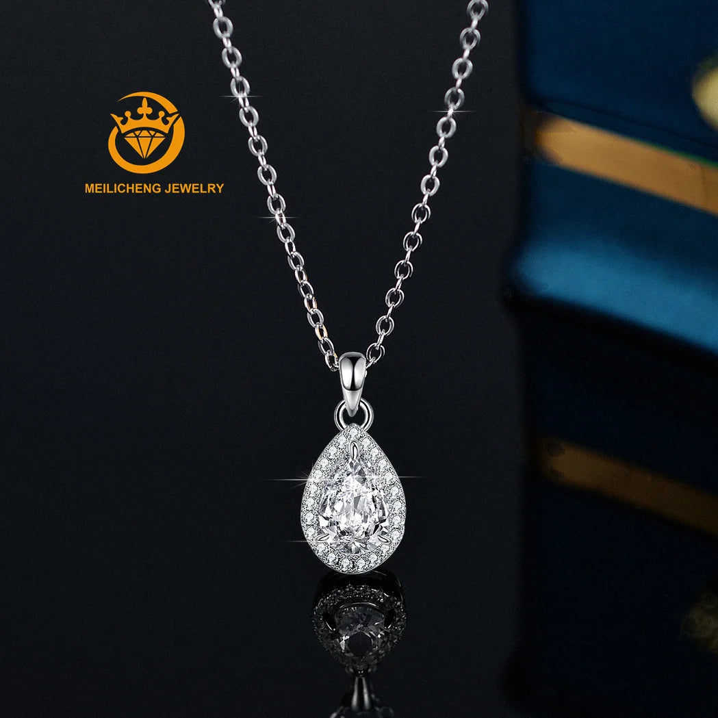 Pear Shape Diamonds Necklace Ladies' Daily S925 Sterling Silver Fashion Geometric Shine Moissanite Pendant Necklaces