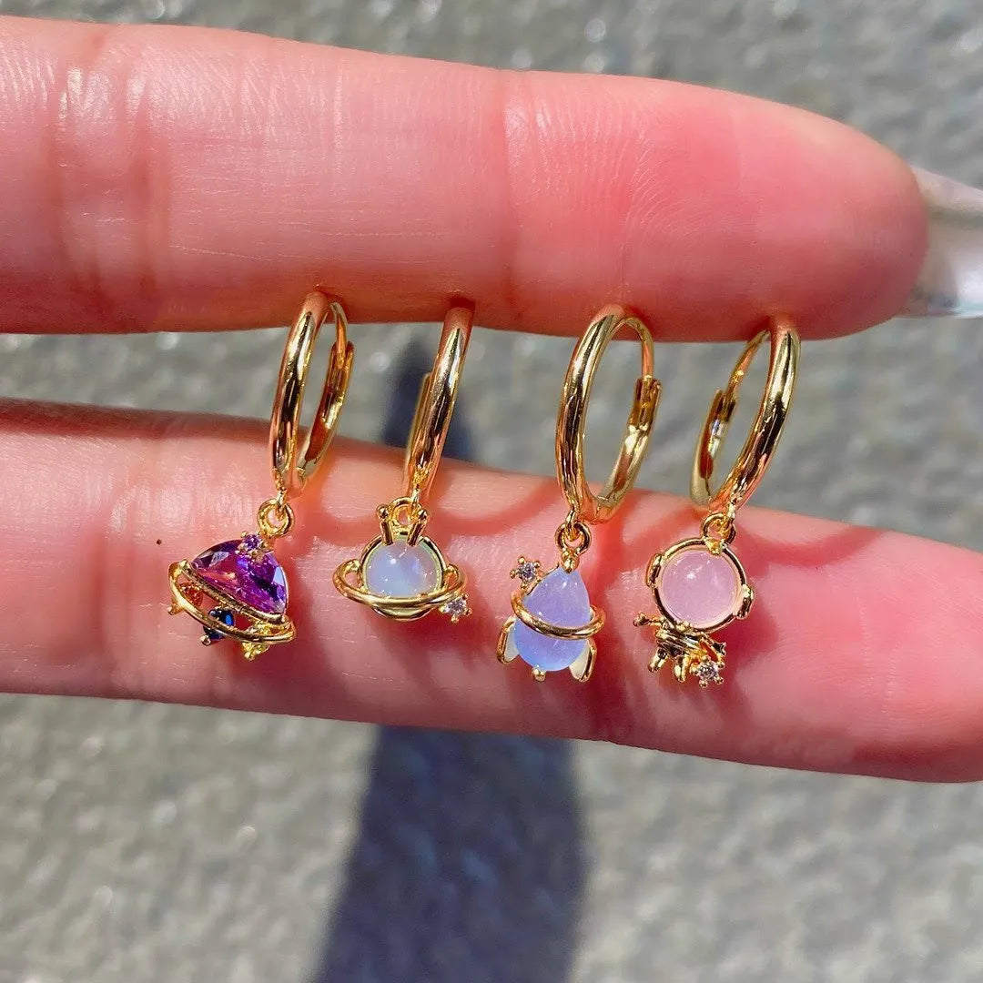 Vintage Hoop Earrings Space Style Women Jewelry 18k Gold Plated Huggies Hoop Earring Colorful Zircon Drop Earring