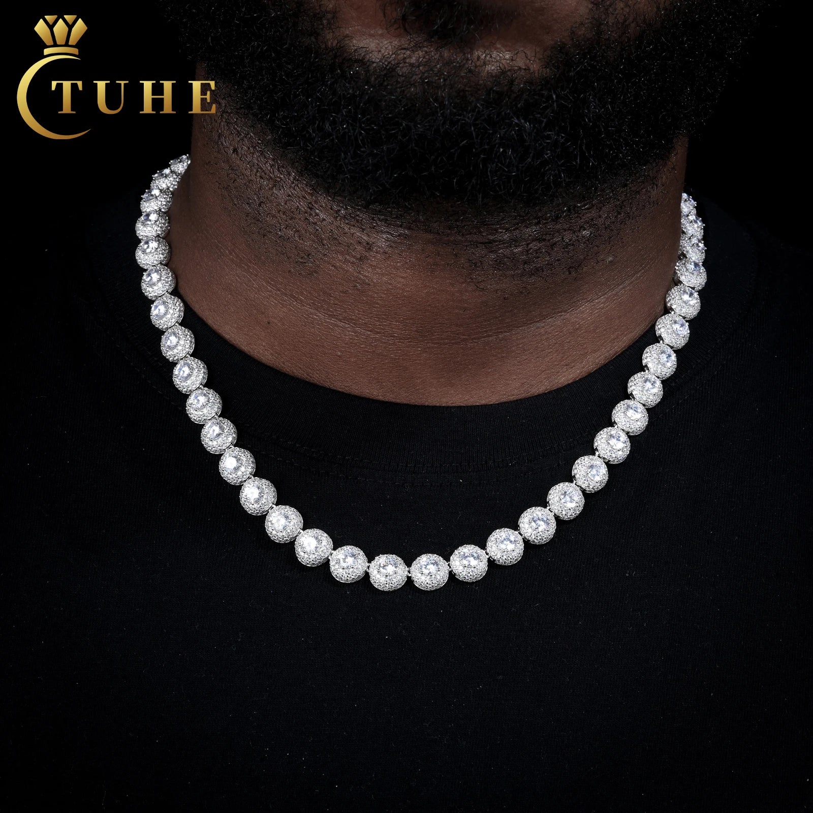 Fashion Hip Hop Jewelry 10mm 925 Sterling Silver Micro Paved VVS Moissanite Diamond Iced Out Halo Tennis Chain for Men