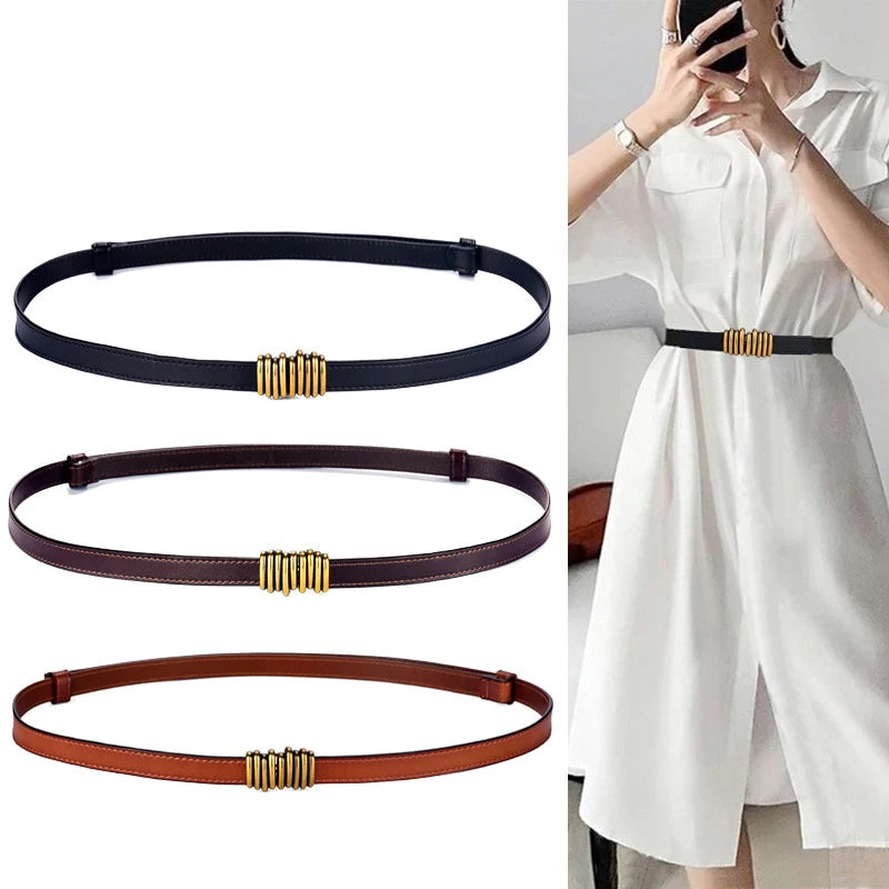 Luxury Ladies Vintage Soft Thin Waist Band Belt Genuine Leather Dress Belt for Women