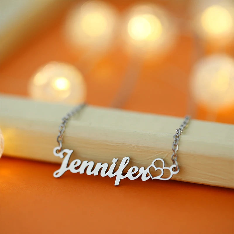Custom Name Necklace With Heart Butterfly Women Personalized Name Necklace Choker  Steel Wedding Jewelry Gift