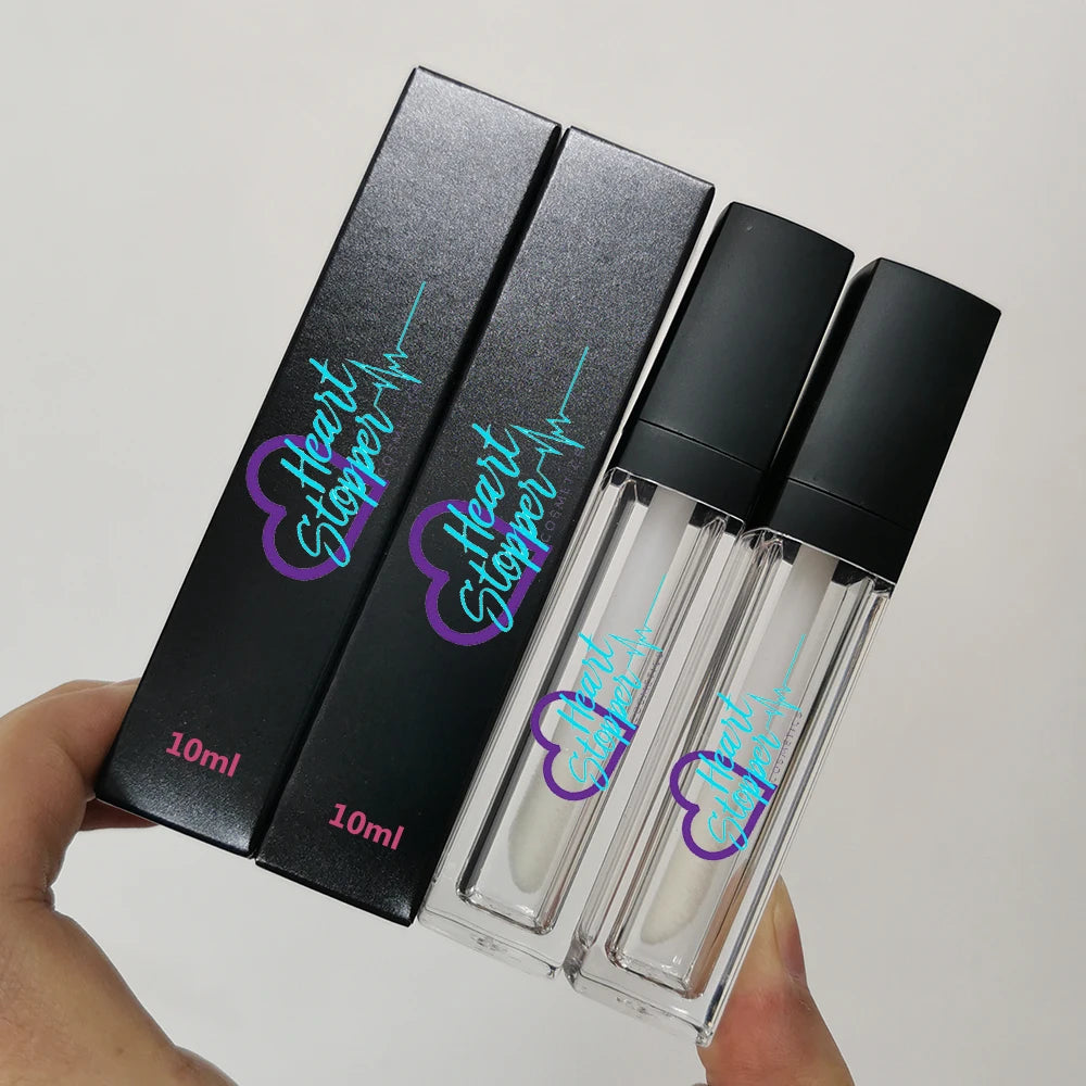 10ml White Black Big Lip Gloss Wand Applicator Brush Big Doe Foot Lipgloss Tubes with Custom logo Packaging Boxes