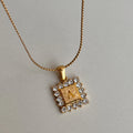 2022 Dazan Hot 18k Gold Plated Stainless Steel Initial Letter Alphabet Real Iced Out Zircon Square Pendant Necklace Women