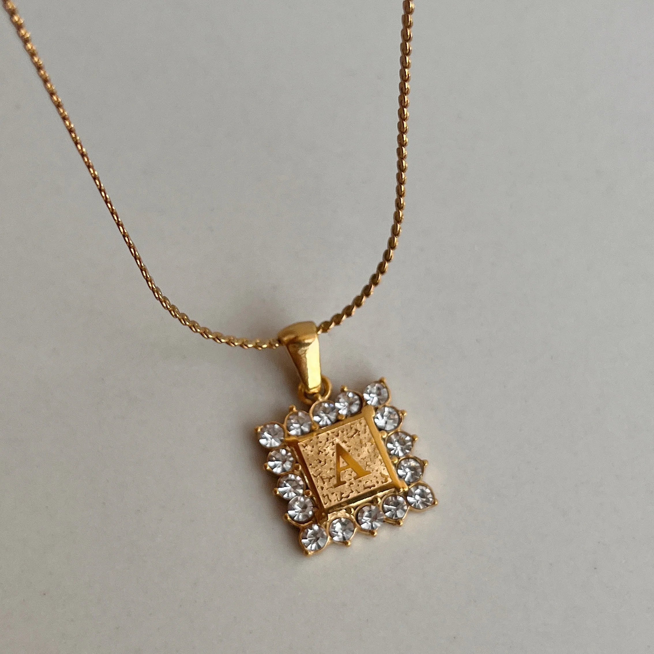 2022 Dazan Hot 18k Gold Plated Stainless Steel Initial Letter Alphabet Real Iced Out Zircon Square Pendant Necklace Women