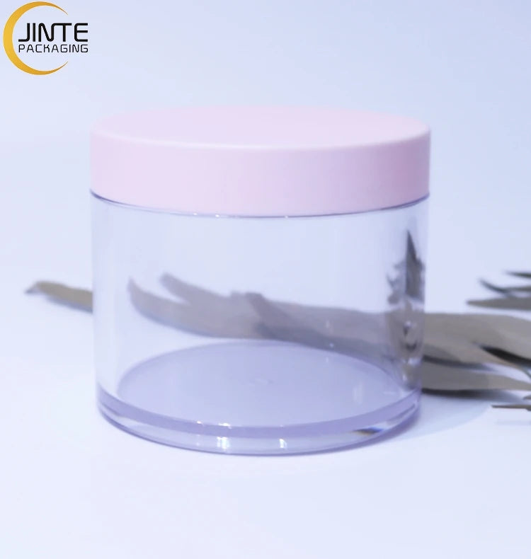 Plastic Thick Wall PETG Clear Jar Container With Pink Lid for Body Butter 250ml 8oz