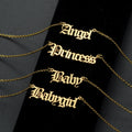 Queen Angel Brat Princess Initial Letter Necklace for Women Babygirl Cute Chain Choker Statement Jewelry Gold Color for Weddings