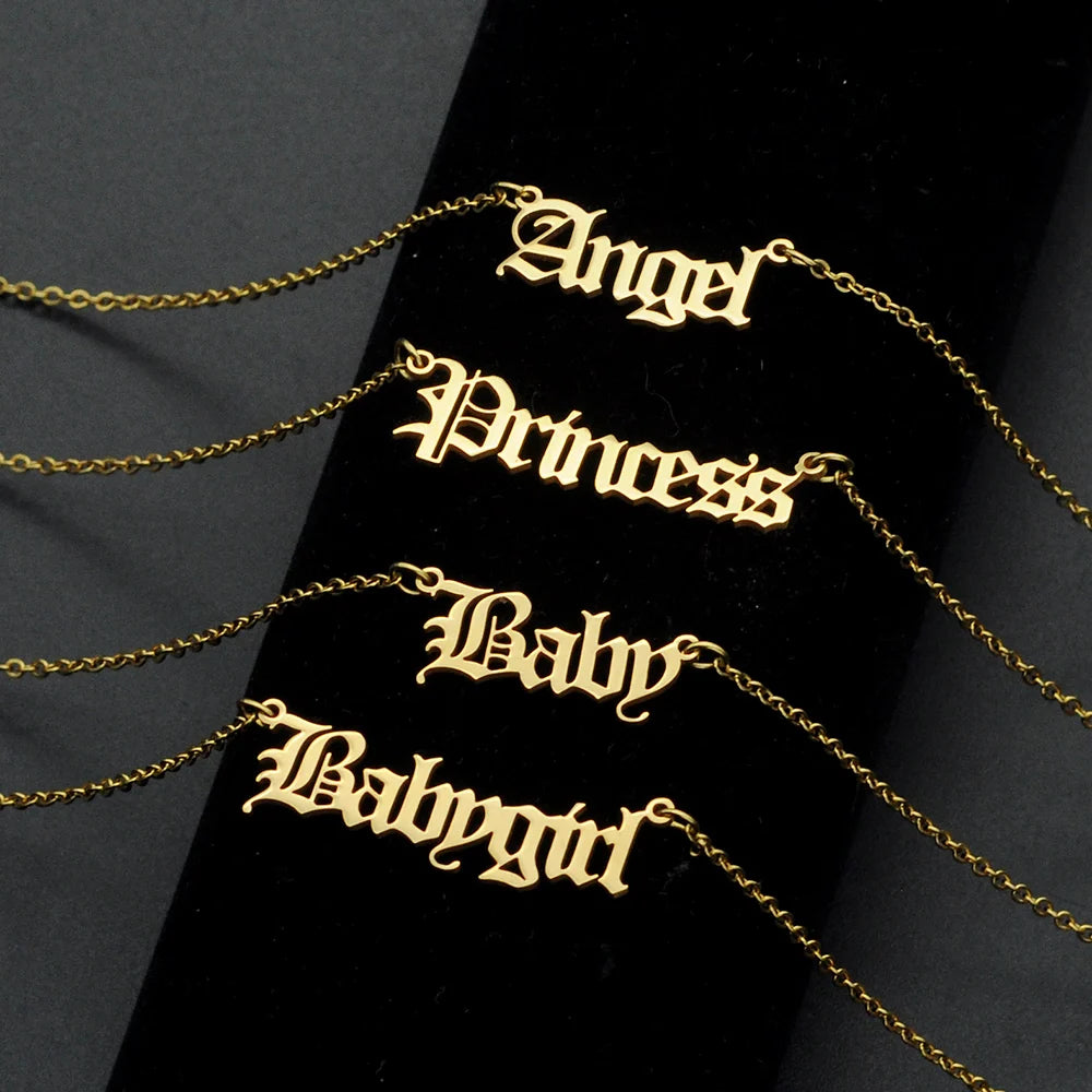 Queen Angel Brat Princess Initial Letter Necklace for Women Babygirl Cute Chain Choker Statement Jewelry Gold Color for Weddings