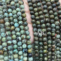 Natural Stone Loose Round Green Black Spot African Turquoise Beads Strand for Bracelet DIY Jewelry Making