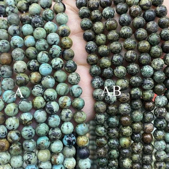 Natural Stone Loose Round Green Black Spot African Turquoise Beads Strand for Bracelet DIY Jewelry Making
