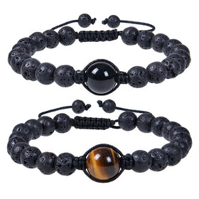 12mm New Design Natural Stone Tiger Eyes Bracelet Natural Amethyst Stone Bracelet for Men and Women