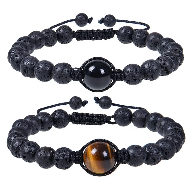 12mm New Design Natural Stone Tiger Eyes Bracelet Natural Amethyst Stone Bracelet for Men and Women